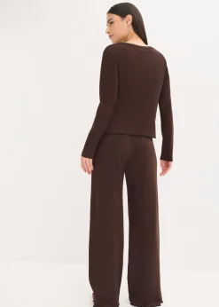 bonprix bonprix Pijama de canalé con botones Marrón oscuro Outlet