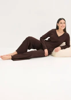 bonprix bonprix Pijama de canalé con botones Marrón oscuro Outlet