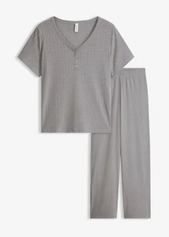 bonprix bonprix Pijama de canalé con viscosa gris moteado Sale