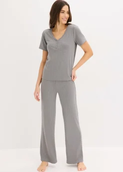 bonprix bonprix Pijama de canalé con viscosa gris moteado Sale