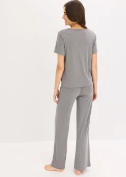 bonprix bonprix Pijama de canalé con viscosa gris moteado Sale