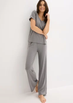 bonprix bonprix Pijama de canalé con viscosa gris moteado Sale