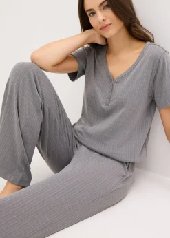 bonprix bonprix Pijama de canalé con viscosa gris moteado Sale