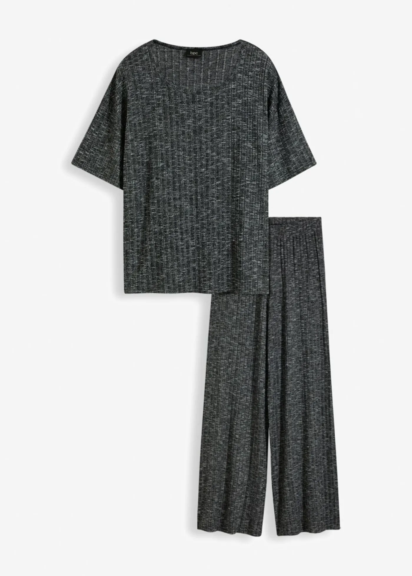 bonprix bonprix Pijama de canalé oversize negro / gris claro moteado New