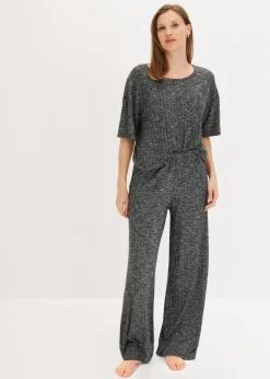 bonprix bonprix Pijama de canalé oversize negro / gris claro moteado New