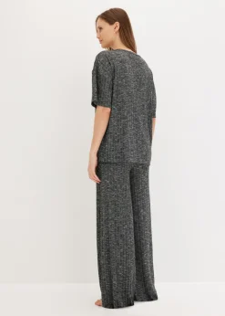 bonprix bonprix Pijama de canalé oversize negro / gris claro moteado New