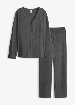 bonprix bonprix Pijama de canalé suave Antracita jaspeado Best