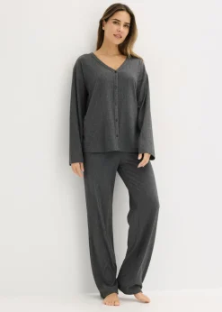bonprix bonprix Pijama de canalé suave Antracita jaspeado Best