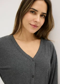 bonprix bonprix Pijama de canalé suave Antracita jaspeado Best