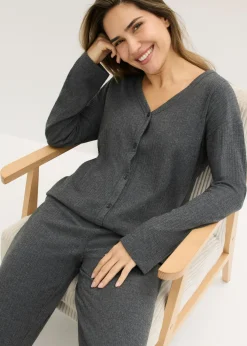 bonprix bonprix Pijama de canalé suave Antracita jaspeado Best