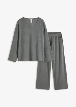 bonprix bonprix Pijama de canalé suave gris jaspeado moteado Outlet