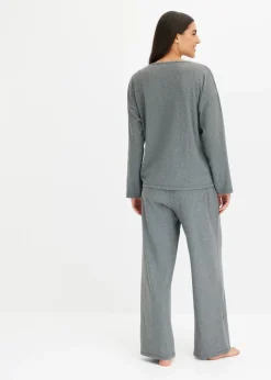 bonprix bonprix Pijama de canalé suave gris jaspeado moteado Outlet