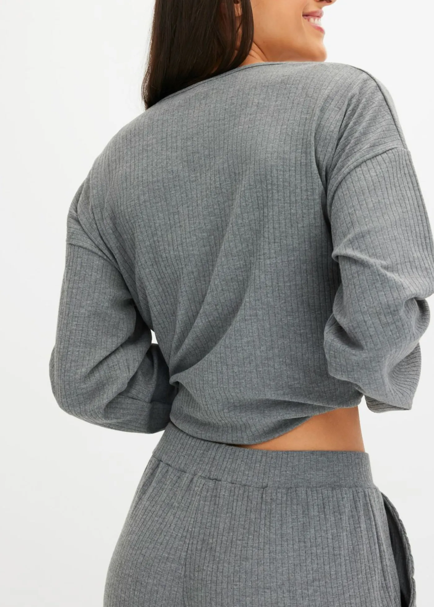 bonprix bonprix Pijama de canalé suave gris jaspeado moteado Outlet