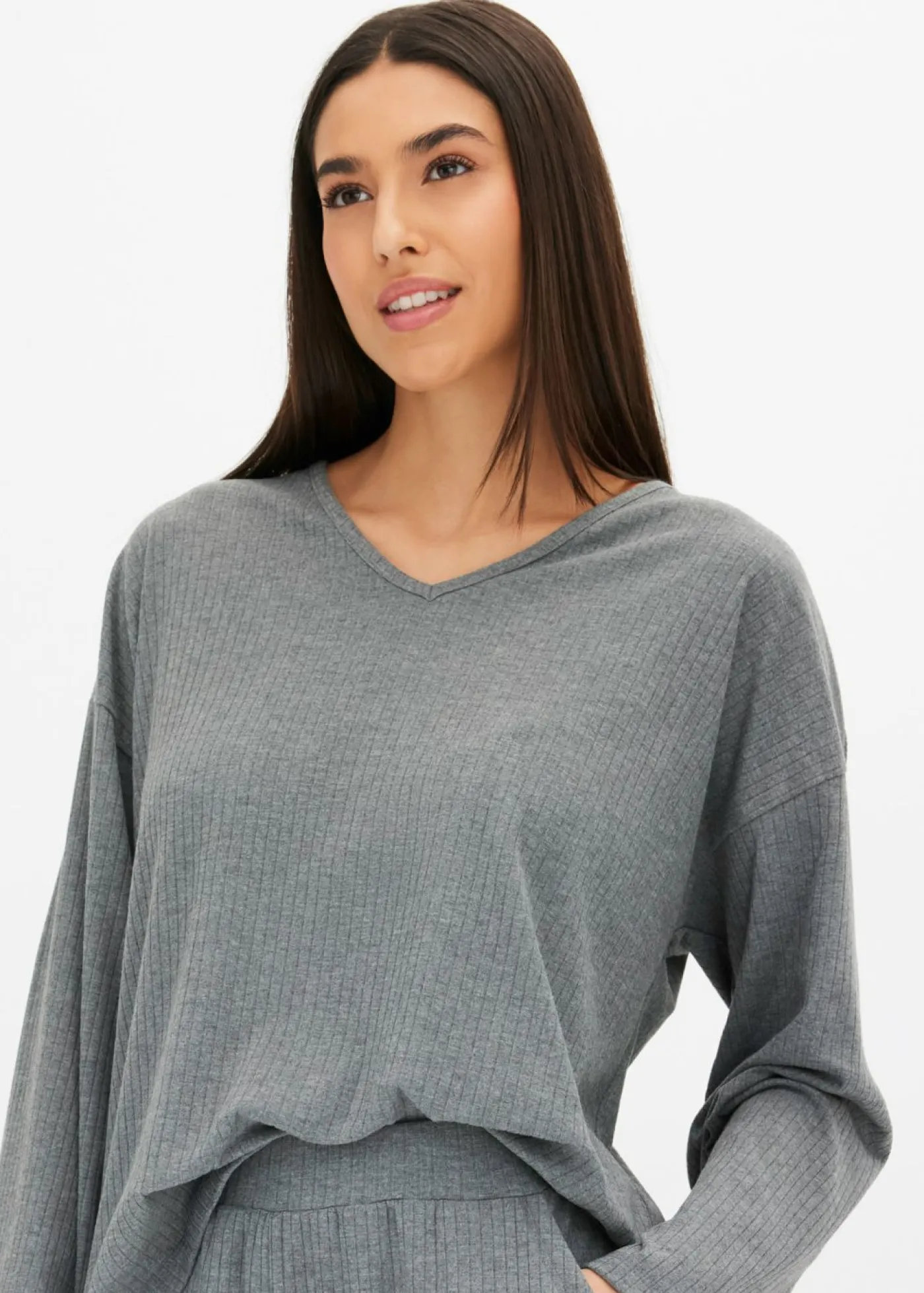 bonprix bonprix Pijama de canalé suave gris jaspeado moteado Outlet