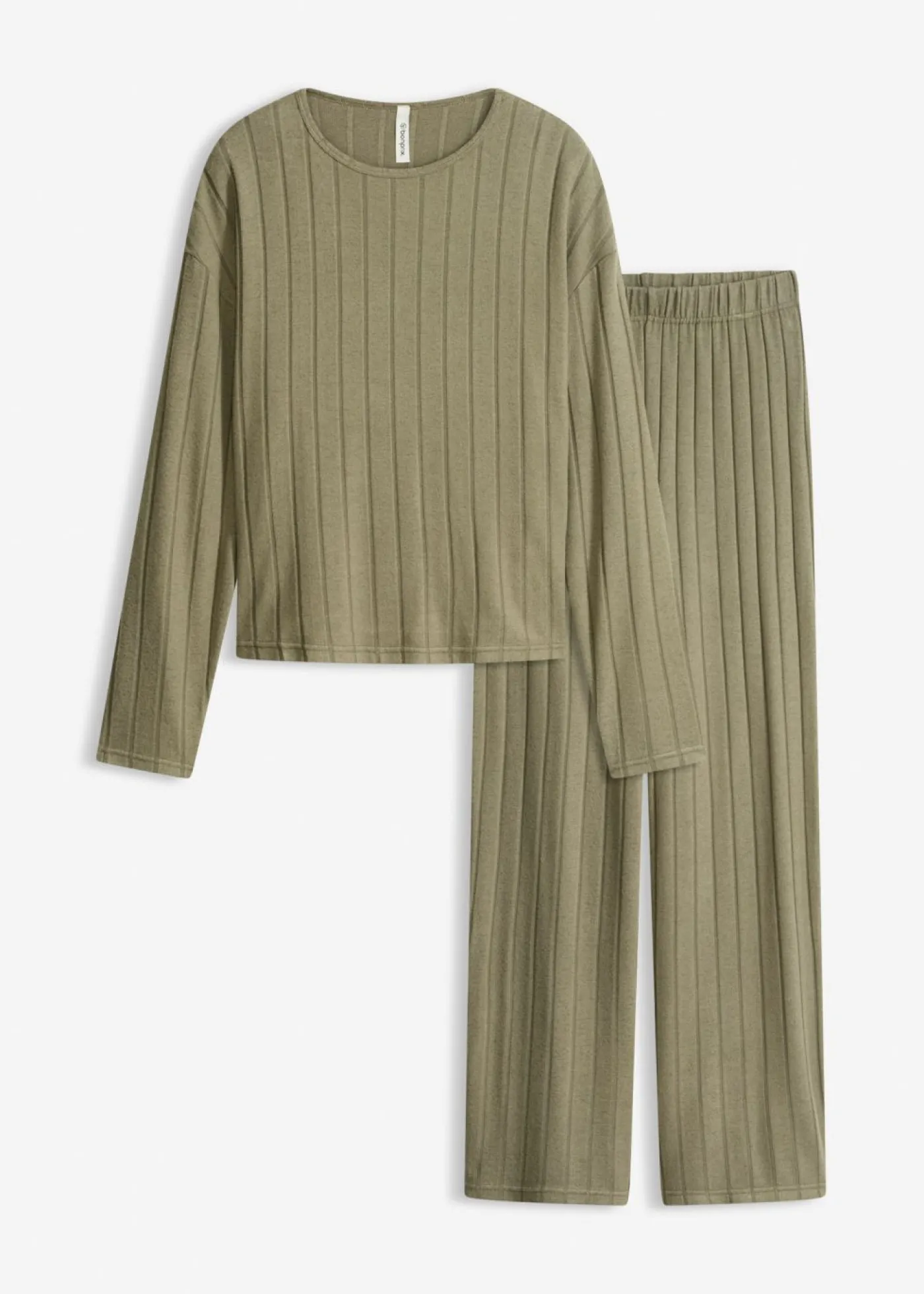 bonprix bonprix Pijama de canalé suave Verde oliva Outlet