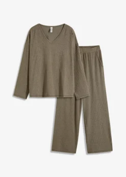 bonprix bonprix Pijama de canalé suave marrón moteado Sale