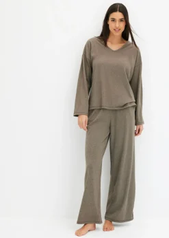 bonprix bonprix Pijama de canalé suave marrón moteado Sale