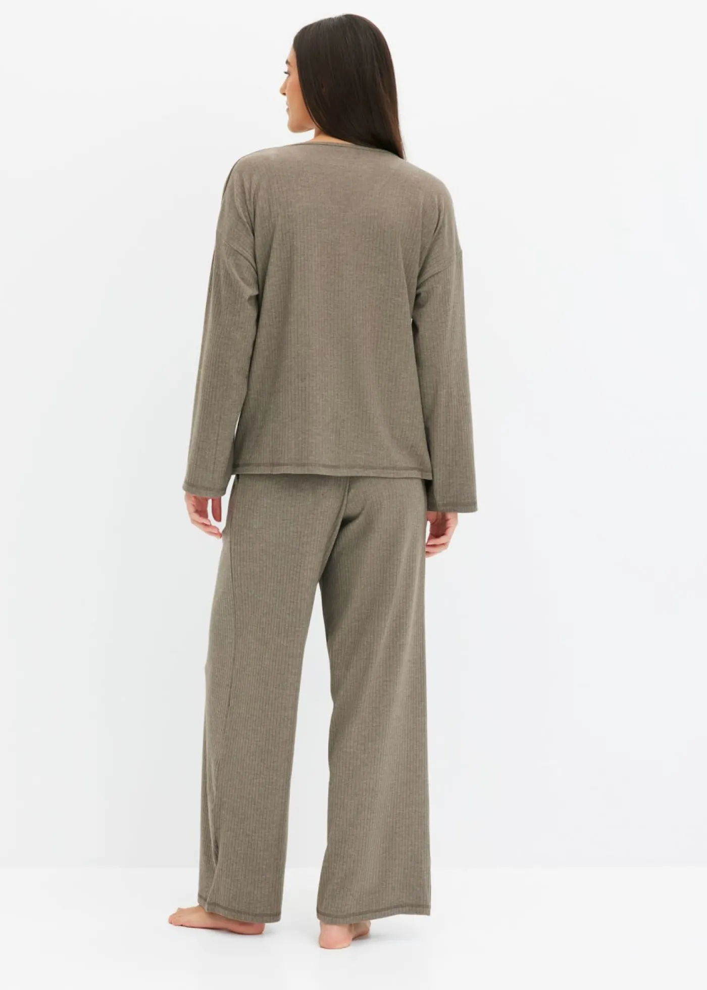bonprix bonprix Pijama de canalé suave marrón moteado Sale