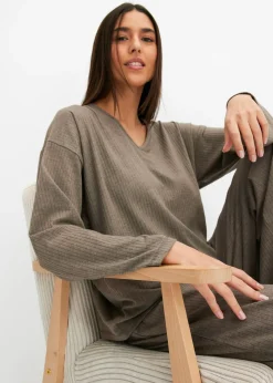 bonprix bonprix Pijama de canalé suave marrón moteado Sale