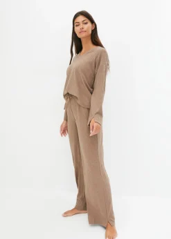 bonprix bonprix Pijama de canalé suave con perneras anchas taupe
