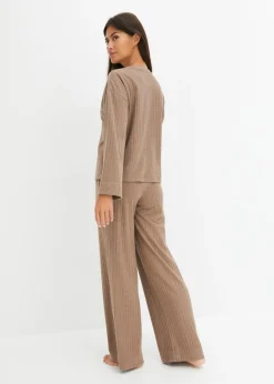 bonprix bonprix Pijama de canalé suave con perneras anchas taupe