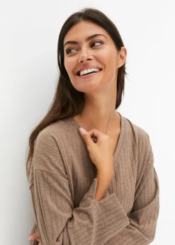 bonprix bonprix Pijama de canalé suave con perneras anchas taupe