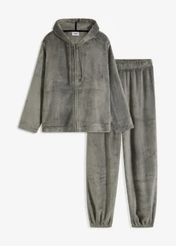 bonprix bonprix Pijama de felpa agradable negro-gris ahumado con rayas Best