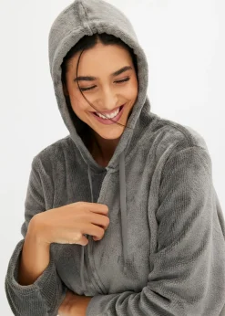 bonprix bonprix Pijama de felpa agradable negro-gris ahumado con rayas Best