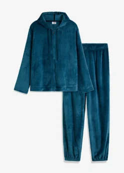 bonprix bonprix Pijama de felpa agradable petróleo azul-azul oscuro con rayas Online
