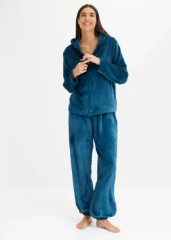 bonprix bonprix Pijama de felpa agradable petróleo azul-azul oscuro con rayas Online