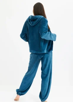 bonprix bonprix Pijama de felpa agradable petróleo azul-azul oscuro con rayas Online