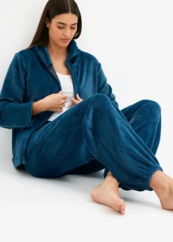 bonprix bonprix Pijama de felpa agradable petróleo azul-azul oscuro con rayas Online