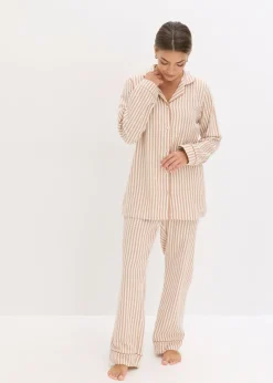 bonprix bonprix Pijama de franela con bolsa regalo Batido de chocolate/blanco lana de rayas Discount