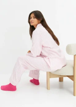 bonprix bonprix Pijama de franela con bolsa regalo Orquídea ahumado/rosa claro de rayas New