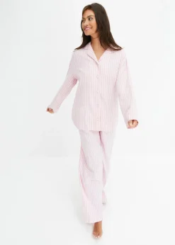 bonprix bonprix Pijama de franela con bolsa regalo Orquídea ahumado/rosa claro de rayas New