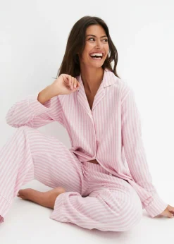 bonprix bonprix Pijama de franela con bolsa regalo Orquídea ahumado/rosa claro de rayas New