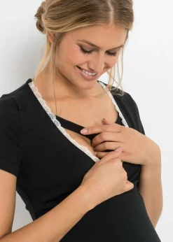 bonprix bonprix Pijama de lactancia Negro estampado
