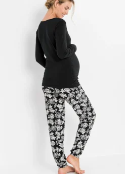bonprix bonprix Pijama de lactancia con algodón orgánico Negro de flores Outlet