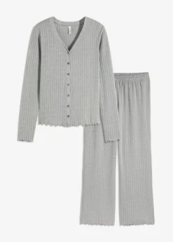 bonprix bonprix Pijama de pointelle suave gris jaspeado moteado Best