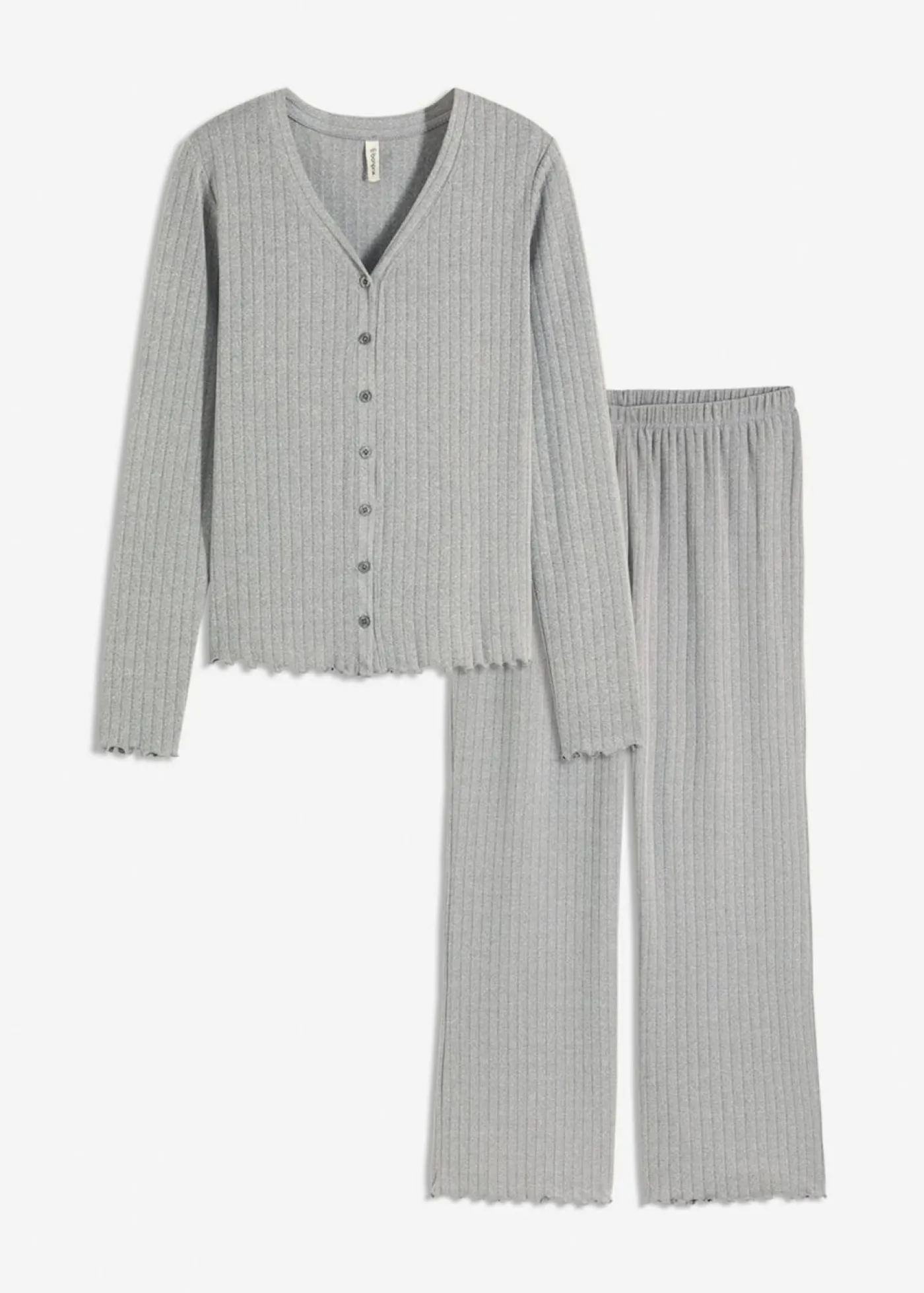 bonprix bonprix Pijama de pointelle suave gris jaspeado moteado Best
