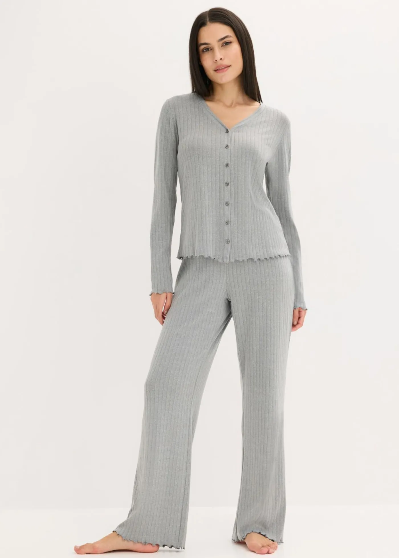 bonprix bonprix Pijama de pointelle suave gris jaspeado moteado Best
