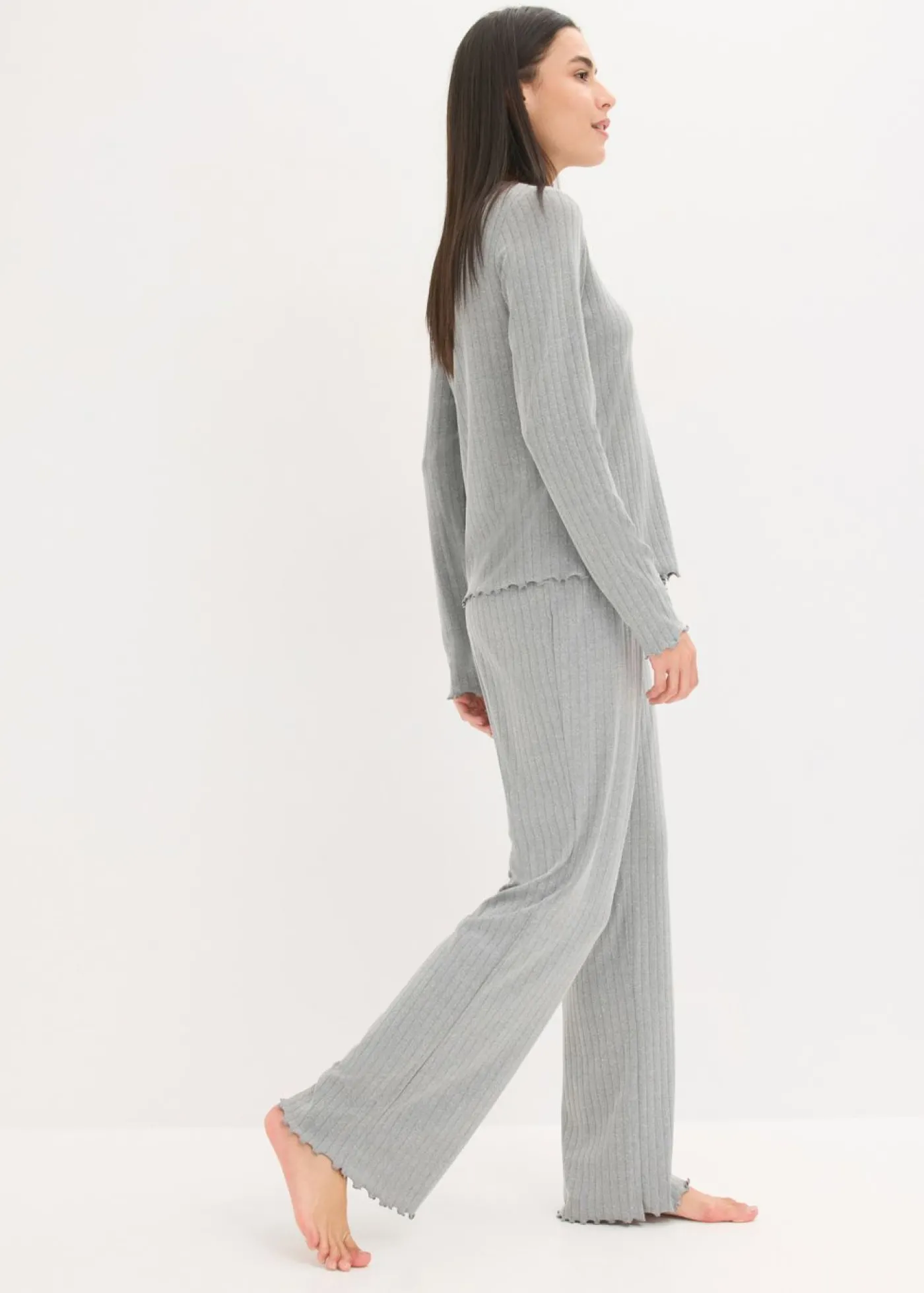 bonprix bonprix Pijama de pointelle suave gris jaspeado moteado Best