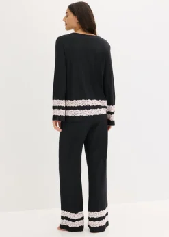 bonprix bonprix Pijama de suave mezcla de viscosa Negro-blanco lana Sale