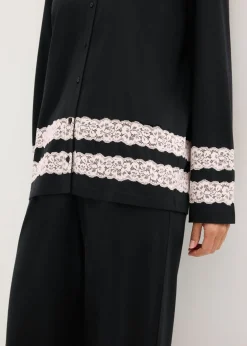bonprix bonprix Pijama de suave mezcla de viscosa Negro-blanco lana Sale