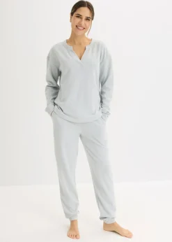 bonprix bonprix Pijama de suave punto gofrado gris claro jaspeado moteado Best