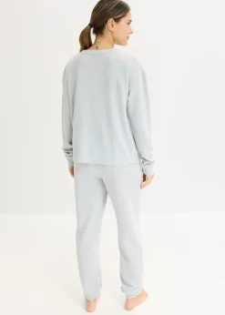 bonprix bonprix Pijama de suave punto gofrado gris claro jaspeado moteado Best