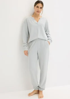bonprix bonprix Pijama de suave punto gofrado gris claro jaspeado moteado Best