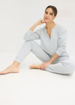 bonprix bonprix Pijama de suave punto gofrado gris claro jaspeado moteado Best