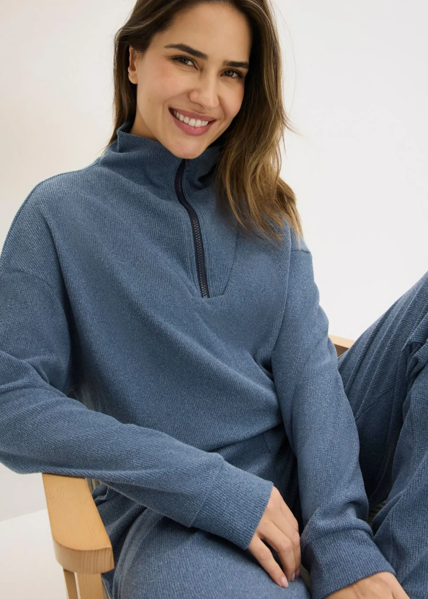 bonprix bonprix Pijama de suave punto gofrado azul marino moteado Clearance