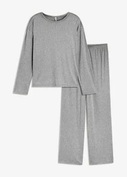 bonprix bonprix Pijama de suave punto pointelle Gris claro jaspeado